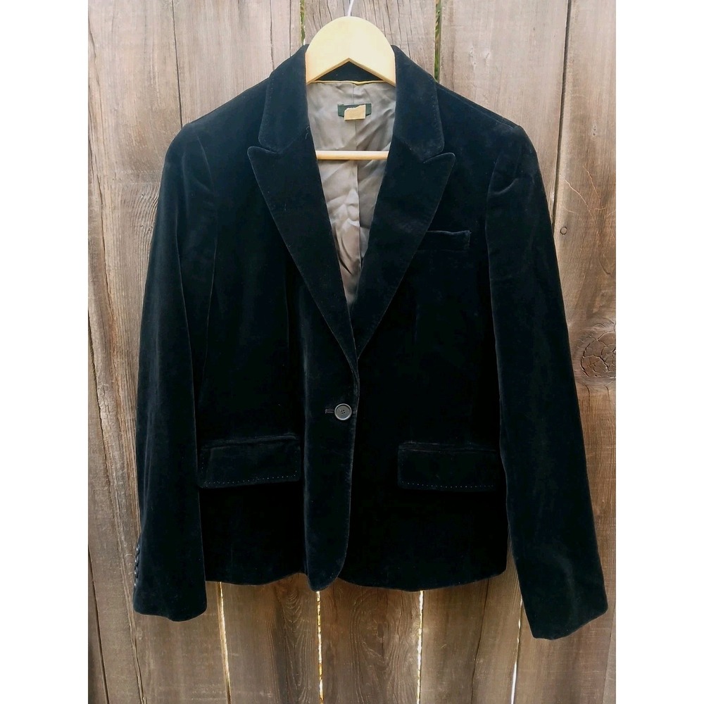J.CREW Black Single-Button Willa Stretch Velvet, Lined Blazer Jacket, Size 10